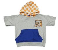 Šedo-safírovo-kostkované teplákové tričko se skatem a kapucí Kiki&Koko