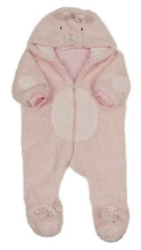 Svetloružová chlpatá podšitá kombinéza s kapucí - králik F&F