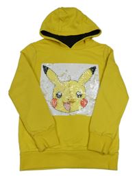 Žlutá mikina s Pikachu z překlápěcích flitrů a kapucí C&A