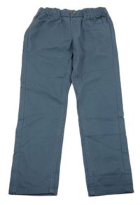 Tmavomodré plátěné relaxed fit kalhoty H&M