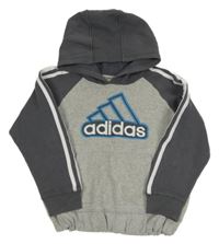 Šedo-tmavošedá mikina s logem a kapucí Adidas