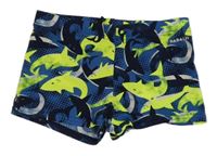 Modro-tmavomodro-neonově žluté nohavičkové plavky se žraloky Nabaiji