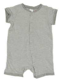 Sivo-biely pruhovaný bavlnený kraťasový overal H&M