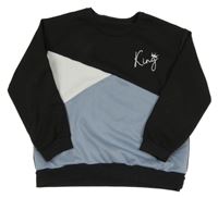 Čierno-modro-biela mikina s nápisom