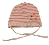 Růžovo-korálová pruhovaná bavlněná čepice s Tweetym