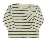 Bílo-khaki pruhované mikinotriko s vreckom Primark