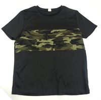 Čierne športové tričko s army pruhom shein