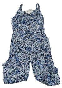 Tmaovmodro-lila květovaný lehký kalhotový overal H&M