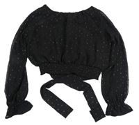 Čierna vzorovaná šifónová crop blúzka zn. H&M