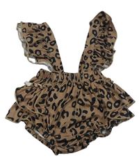 Hnědo-černé leopardí vrstvené kraťasy s kšandami 