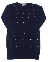Tmavomodré pletené šaty s flitrami H&M