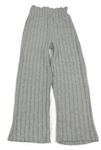 Sivé rebrované úpletové široké nohavice