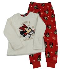 Bílo-červené chlupaté pyžamo s Minnie Disney