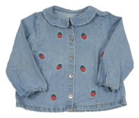 Světlemodrá riflová halenka s jahodami kiabi