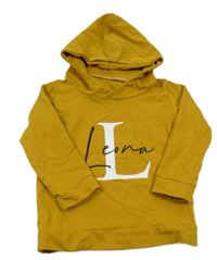 Okrová mikina s nápisom a kapucňou