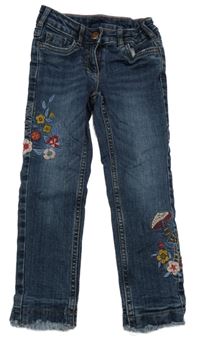 Tmavomodré podšité skinny rifle s výšivkou květů C&A