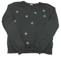 Tmavosivý ľahký sveter s kamienkami