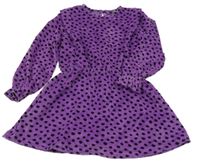 Fialovo-čierne bodkovaná é zamatové šaty