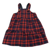 Tmavomodro-červené kockované vlnené na traké šaty Tu