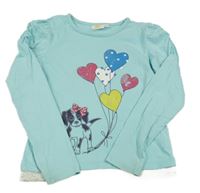 Svetlomodré tričko s psíkom a čipkou kids