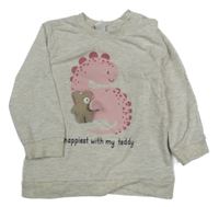 Šedé melírované pyžamové triko s dinem a medvídkem Topomini