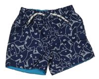 Tmavomodré vzorované plážové kraťasy so žralokmi Primark