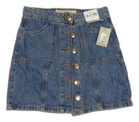 Nové - modrá propínací riflová sukně s kapsami Denim Co.