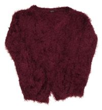 Vínový chlpatý cardigan
