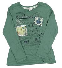 Zelené tričko s nápisom a fotkami S. Oliver