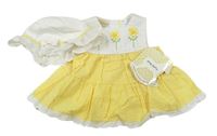 2set - Bielo-žlté šaty s pruhmi a květy + klobúk