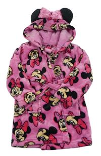 Růžový plyšový župan s Minnie a kapucí Disney