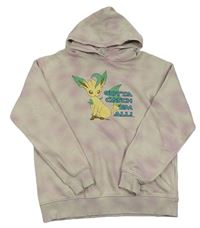 Světlerůžovo-béžová batikovaná mikina s pokémonem a kapucí H&M
