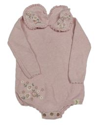 Ružový pletený kraťasový overal s výšivkami květů a golierikom zn. George