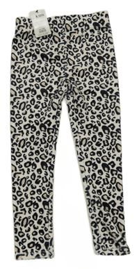 Nové - Smetanovo-čierne plyšové legíny s leopardím vzorom Peacocks