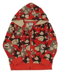 Červená prepínaci fleecová mikina s opičkami a kapucňou