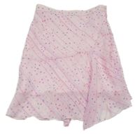 Světleržůovo-fialová šifonová sukně s puntíky a čarami 