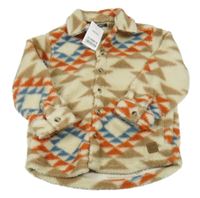 Nové - Béžovo-hnedo-oranžovo-modrá vzorovaná huňatá košeľová bunda Next