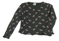 Antracitové žebrované triko s jednorožci Kiki&Koko