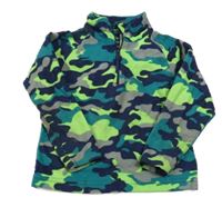 Tmavomodro-sivo-neónově zelená army fleecová funkčná mikina Mountain Warehouse