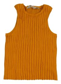Horčicový rebrovaný úpletový crop top H&M