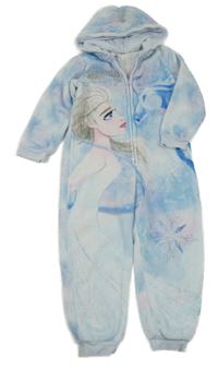 Světlemodrá plyšová kombinéza s Elsou a kapucí 