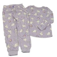 Lila plyšové pyžama s lamami