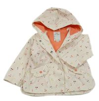 Bílo-růžovo-barevná puntíkatá voděodolná jarní bunda s třešněmi a kapucí Vertbaudet