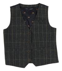Šedomodro-béžovo-vínová kostkovaná vlněná slavnostní vesta Next