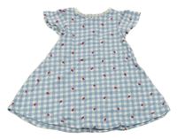 Světlemodro-biele kockované šaty s jahodami C&A