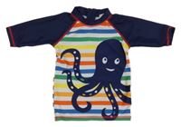 Tmavomodro-bílo-barevné pruhované UV triko s chobotnicí Pusblu