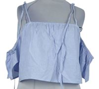 Dámská světlemodro-bílá proužkovaná crop halenka s volnými rameny Forever21