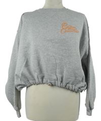 Dámská šedá crop mikina s nápisem Pull&Bear 