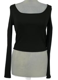 Dámské černé žebrované crop triko Shein 