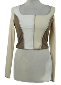 Dámske béžovo-hnedo-smotanové rebrované crop tričko Shein